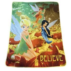 Disney Faries Reversible Tinkerbell Believe Throw Blanket Sunflower Forest 42x58
